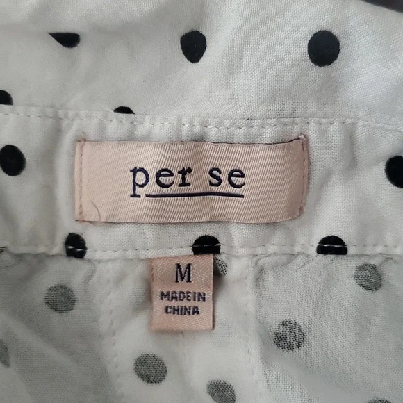 Per Se White and Black Polka Dot Womems Buttom Up Shirt - Picture 4 of 4